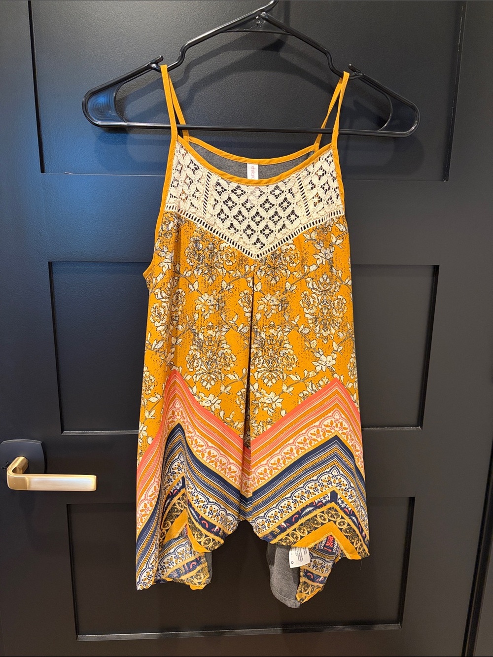 Xhilaration Yellow Floral Crochet-Trim Camisole